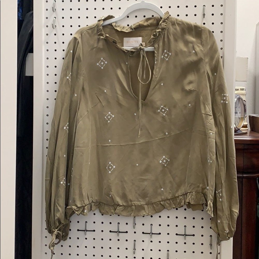 Anthropologie Tan & White Blouse